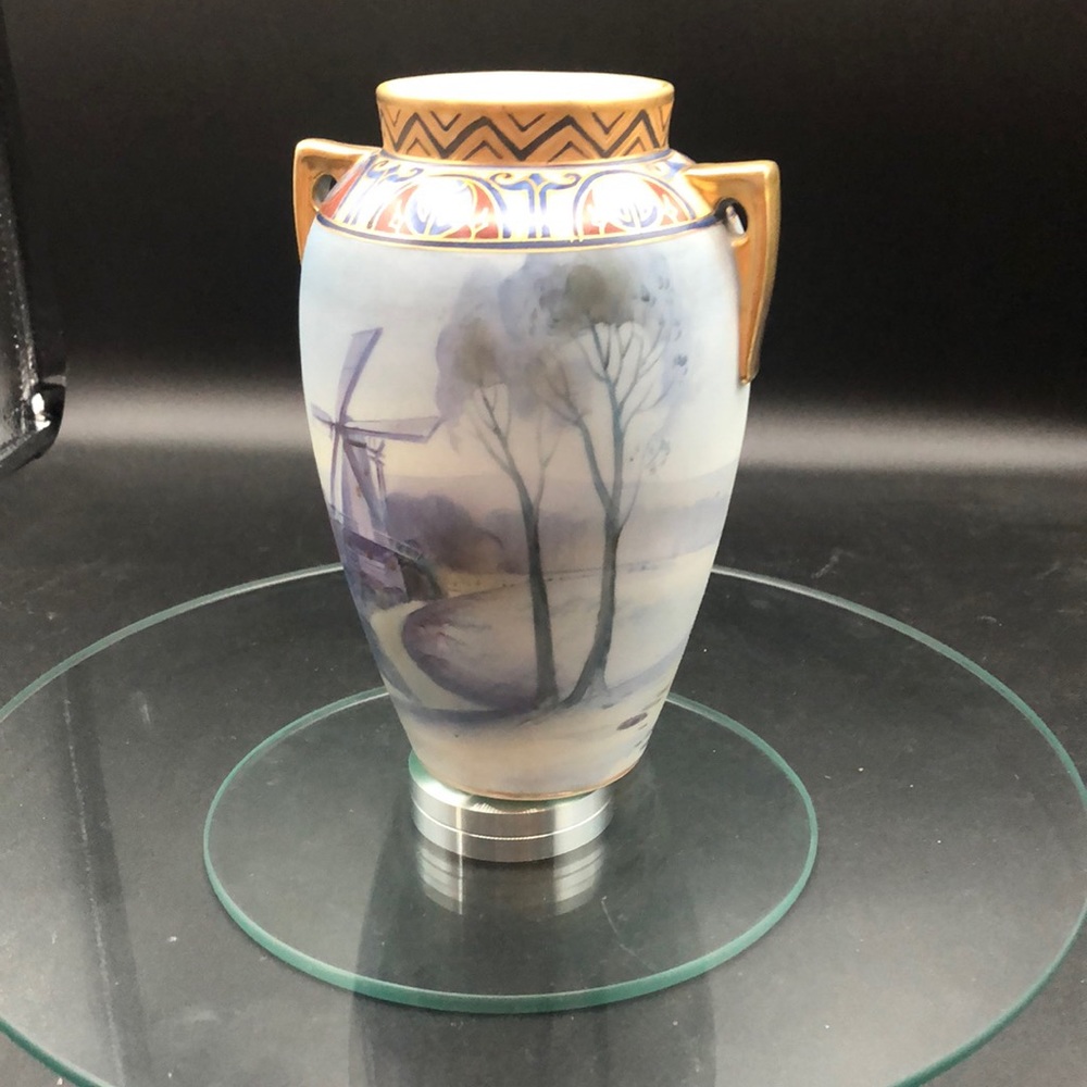 Vintage Nippon Morimura Hand Painted Vase Windmill